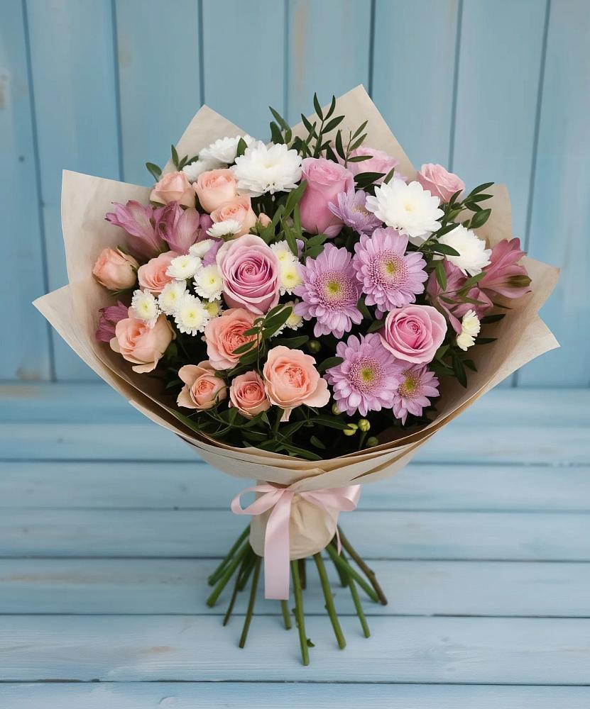 Букет цветов из: Хризантемы, Розы и Альстромерии в Уве