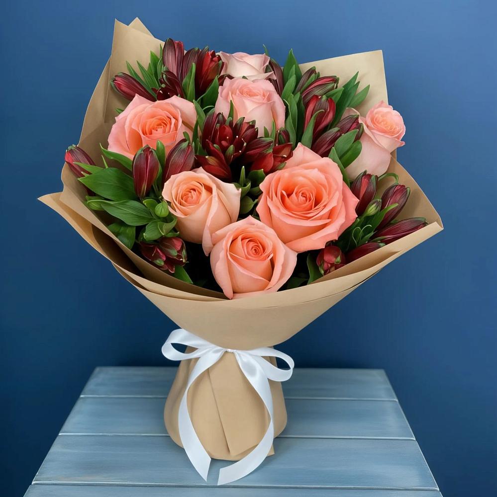 Букет цветов из: Розы и Альстромерии в Уве