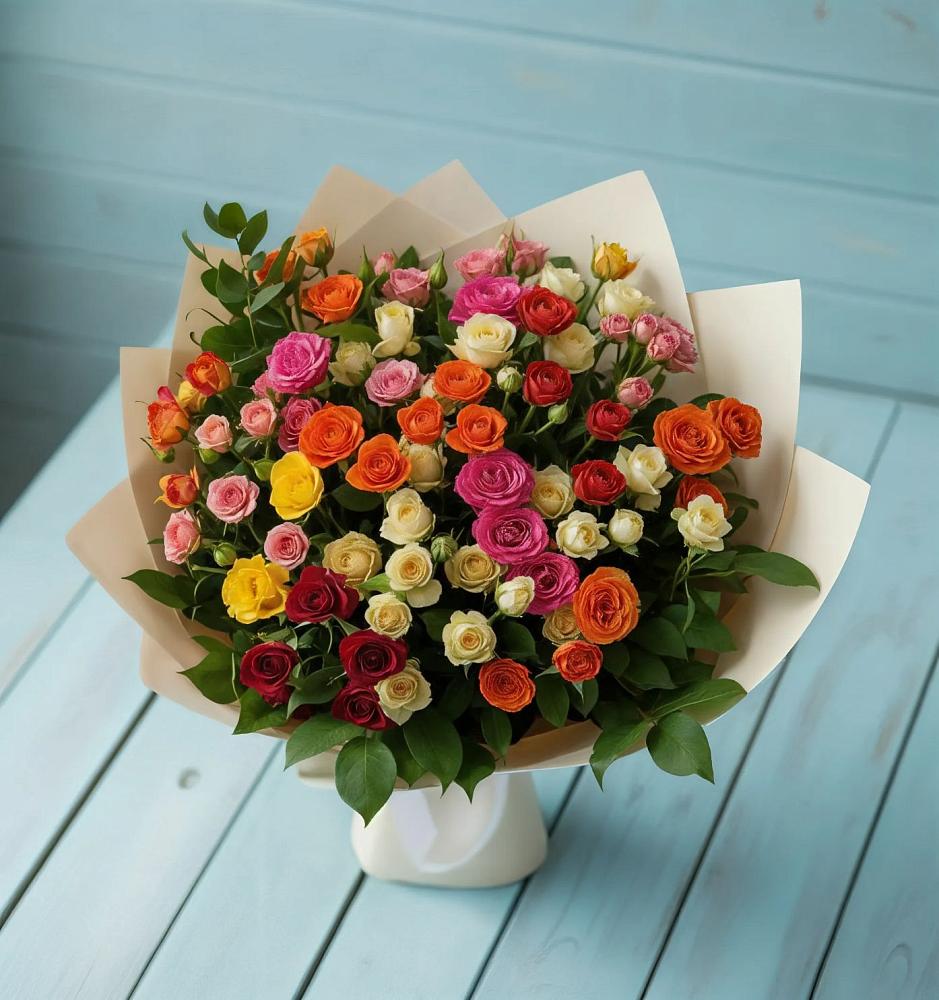 Букет Микс из разноцветных кустовых роз в Уве