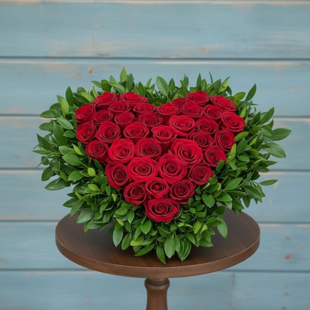 Цветочная композиция из Розы в виде сердца в Уве