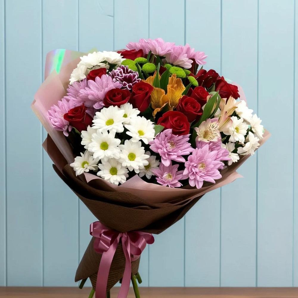 Букет цветов из: Розы, Хризантемы и Альстромерии в Уве