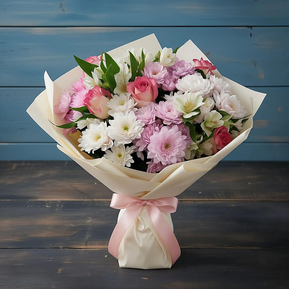 Букет цветов из: Хризантемы, Альстромерии и Розы в Уве